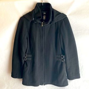 Womens Intl Details Black Cotton Coat Removable Hood Medium fits like Large